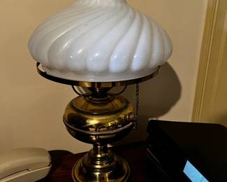 #32	Brass table lamp w glass globe 19" tall	 $55.00 
