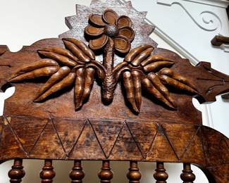#11	Wood hall tree with carved floral design and marble top 31x10x84	 $275.00 