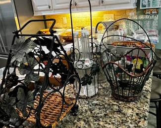 #155	3 pcs metal Ivy Décor set wine holder, cruet, basket	 $25.00 
