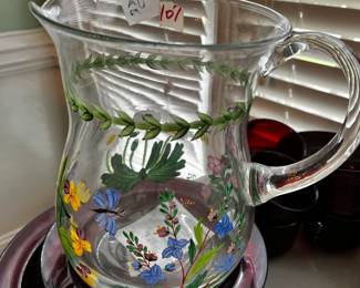 #107	Hand painted 8" tall pitcher Royal Danube. Romania	 $20.00 