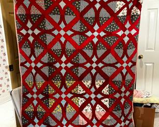 #44	Twin Quilt red and blue x and o hand quilted blanket 76x60"	 $50.00 