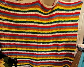 #48	Striped hand crocheted full size blanket 96x68"	 $40.00 