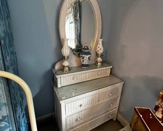 #67	Wicker by Henry Link white wicker 6 Drawer dresser w mirror 39x20x77"	 $125.00 
