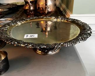 #117	Silverplate cake plate w grape details 12.5" round 4" tall	 $25.00 