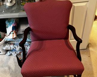 #63	Wood armchair w mauve upholstery as is 	 $45.00 