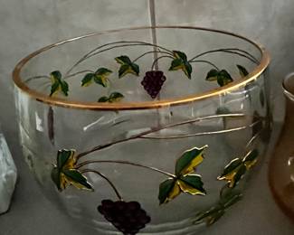 #160	Crystal hand painted grapes bowl Romania 	 $20.00 