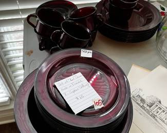 #105	Set of "Red" China. Made in France 8 5pc place settings. 40 pcs total	 $65.00 