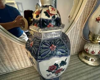 #69	Blue and pink ginger jar 15" tall	 $25.00 