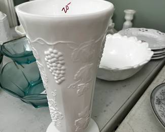 #143	Milk glass vase 10" tall	 $20.00 