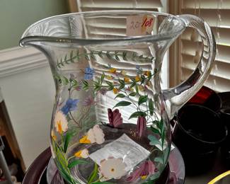 #108	Pitcher w daisy and butterfly pattern 8" tall Royal Danube	 $20.00 
