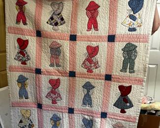 #45	Sun bonnet Sue and Overall Sam hand quilted throw size blanket 48x57"	 $50.00 