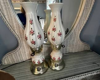 #68	PAIR of brass and porcelain painted lamps 16" tall	 $60.00 