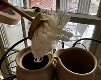 #163	Salt glazed pottery 2 pcs BBQ spreader and pitcher	 $20.00 