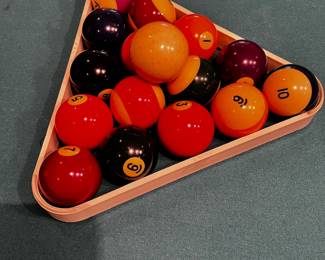 #50	MCM Pool table by FW w 4 pool cues, stand, counter and balls Includes cover 99x53x31" UPSTAIRS YOU MOVE	 $175.00 