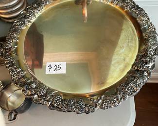 #117	Silverplate cake plate w grape details 12.5" round 4" tall	 $25.00 