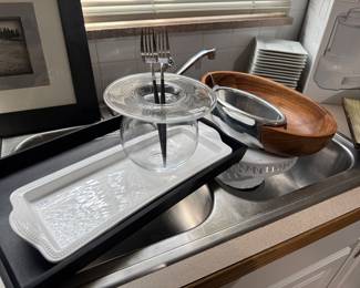 Wooden Bowl, Kitchen Trays, Silverware 