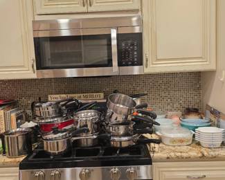 assorted pots and pans - vintage pyrex