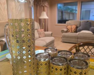 Classic Culver Canella Mid Century Martini Bar set - 22k gold trim - includes pitcher and 6 tumblers