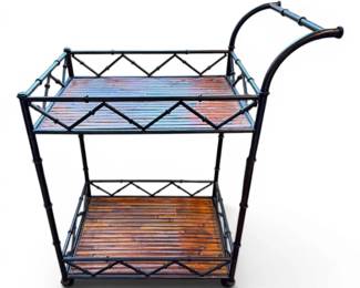 Metal  Faux Bamboo Bar Cart on Wheels