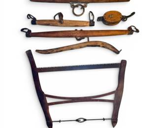 Antique Wood Cattle Yokes, Bow Saw,  More