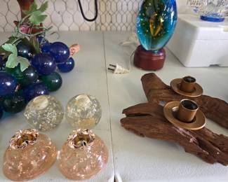 Vintage Lucite & Wooden Candleholders