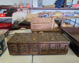 Vintage Wooden Boxes with Drawers