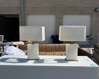 Alabaster Slab and Brass Lamps