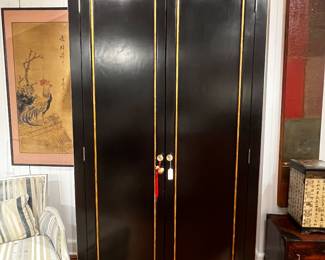 Black lacquer Hollywood Regency armoire