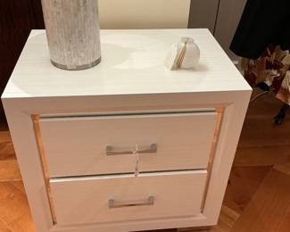 White nightstands with silver accent