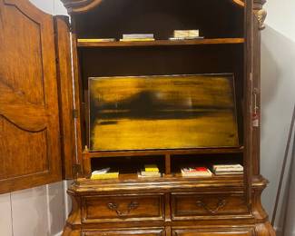 French provincial large carved wood armoire
