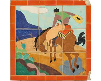 San Jose Pottery, Cowboy Tile Panel,  27 in. square