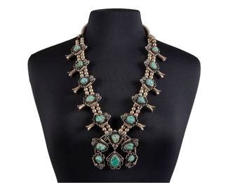 Navajo Sterling  Turquoise Squash Blossom