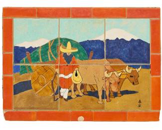 San Jose Pottery, Oxcart Tile Panel, size: 19.5 in. x 27.5 in. 