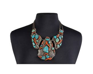 Sterling Silver Turquoise  Coral Necklace