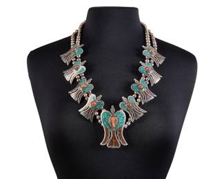  0007 John Nelson, Navajo Sterling  MultiStone Chip Inlay Thunderbird Necklace