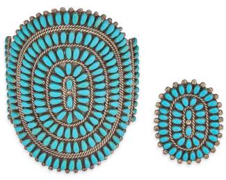 PV Byjoe, Navajo Sterling  Turquoise Cluster Cuff and Ring