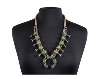 Sterling  Green Turquoise Squash Blossom