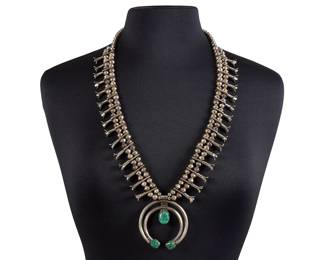 Vintage Sterling  Green Turquoise Squash Blossom