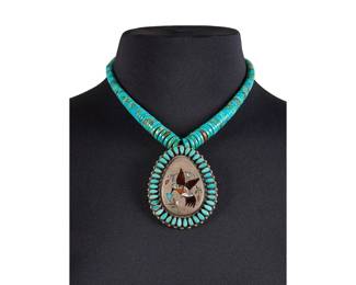 Zuni MultiStone Inlay Hummingbird Pendant Necklace