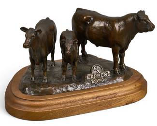 Express Ranches cattle family, artist-cast bronze sculpture  - From the estate of "Bob" Funk