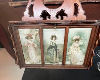 Walnut Victorian Mail Box w 3 Victorian ladies