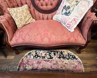 Pink satin Victorian sofa