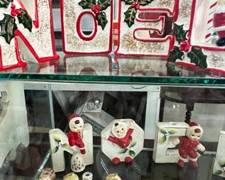 Noel Christmas letters w Santa’s ( letter O has slight crack on back only )