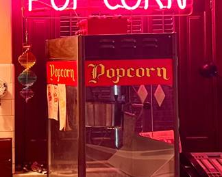 VINTAGE POPCORN MACHINE ALONG WITH NEON POPCORN SIGN
