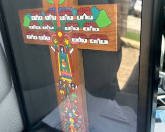 Primitive Indian cross in shadow box frame 