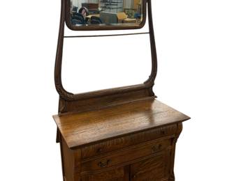 Oak washstand w/towel bar