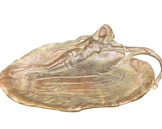 Art Nouveau brass/bronze tray w/reclinging woman