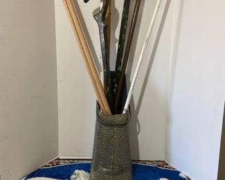 Various Canes And Walking Sticks Wmetal Holder