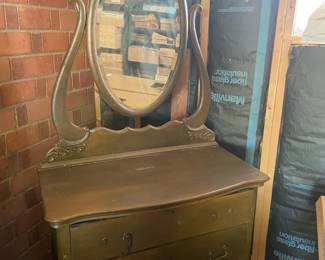 Vintage Wooden Dresser And Mirror