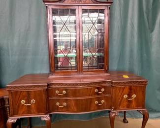 Antique Secretary Bookcase with Glass Display Cabinet and Storage Drawers